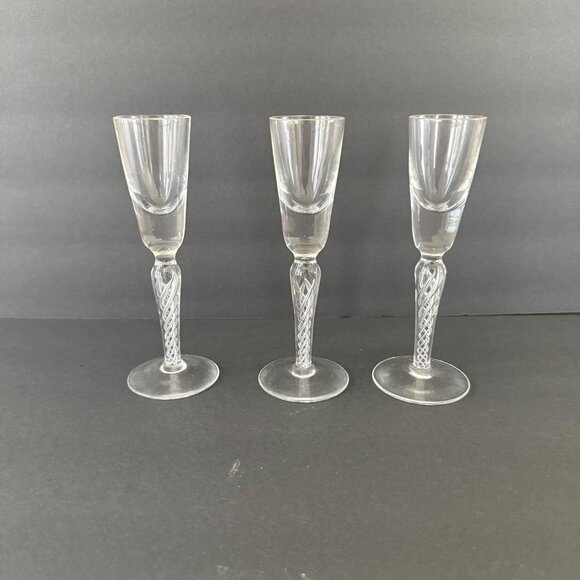Vintage Twisted Bohemia Stem Cordial Glasses Set Of 3 - Picture 1 of 3